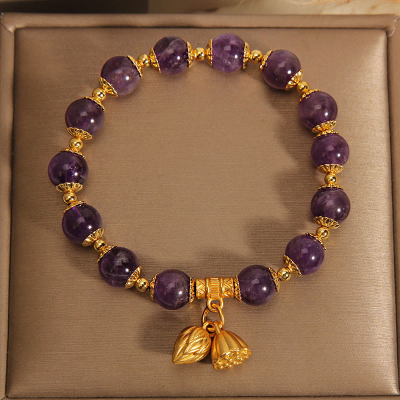 Buddha Stones Natural Amethyst Lotus Healing Spiritual Bracelet Bracelet BS 3