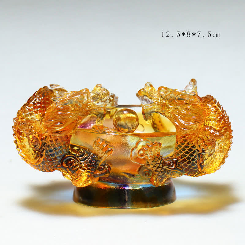 Buddha Stones Feng Shui Chinese Zodiac Dragon Handmade Liuli Crystal Art Piece Protection Home Office Decoration Decorations BS Small 12.5*8*7.5cm