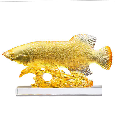 Buddha Stones Handmade Liuli Crystal Koi Fish Art Piece Luck Home Office Decoration Decorations BS 14