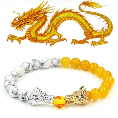 Buddha Stones White Turquoise Lava Rock Dragon Blessing Beaded Bracelet Bracelet BS White Turquoise&Citrine