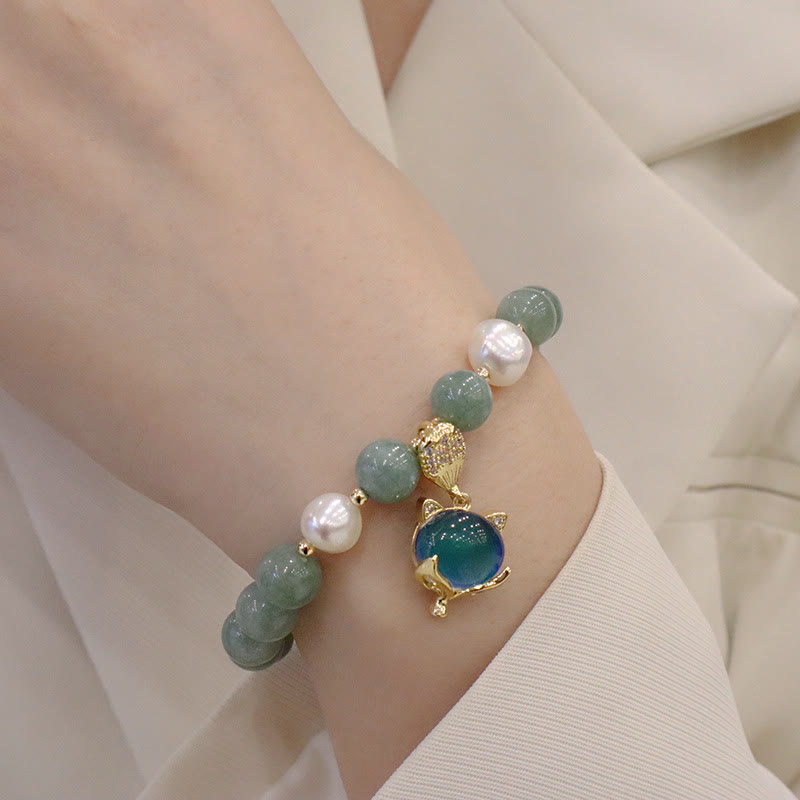 Buddha Stones Jade Pearl Color-Changing Fox Charm Luck Bracelet Bracelet BS 6