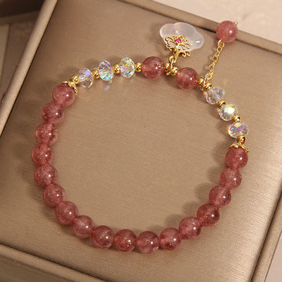 Buddha Stones Natural Strawberry Quartz Crystal White Agate Auspicious Cloud Healing Bracelet Bracelet BS 2