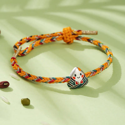 Buddha Stones 925 Sterling Silver Dragon Boat Festival Zongzi Pattern Luck Handmade Multicolored Rope Child Adult Bracelet Bracelet BS 2