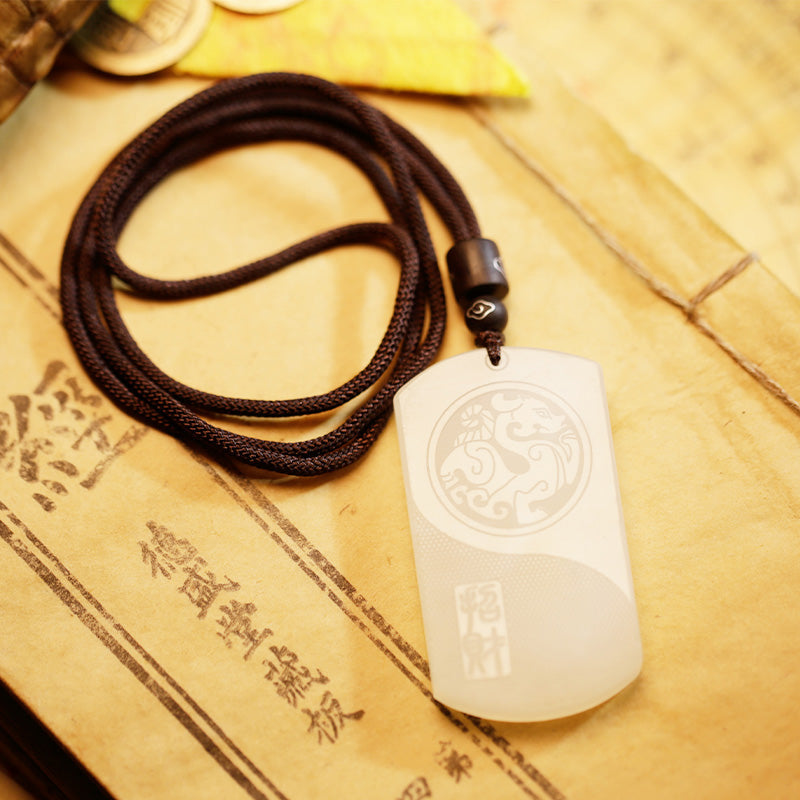 Buddha Stones White Jade PiXiu Yin Yang Luck Protection Necklace Pendant Necklaces & Pendants BS 3