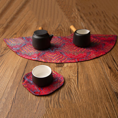 Buddha Stones Vintage Sea Wave Bamboo Plum Blossom Embroidered Cup Mat Pad Tea Cup Coaster Kung Fu Tea Mat Tea Mat BS 16