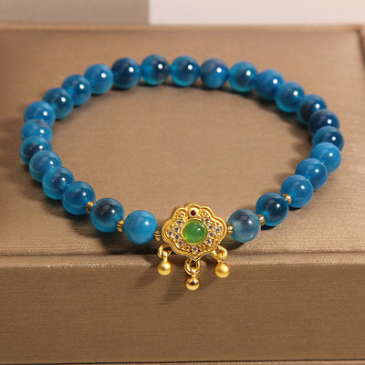 Buddha Stones Blue Candy Agate Chinese Lock Charm Healing Bracelet Bracelet BS 5