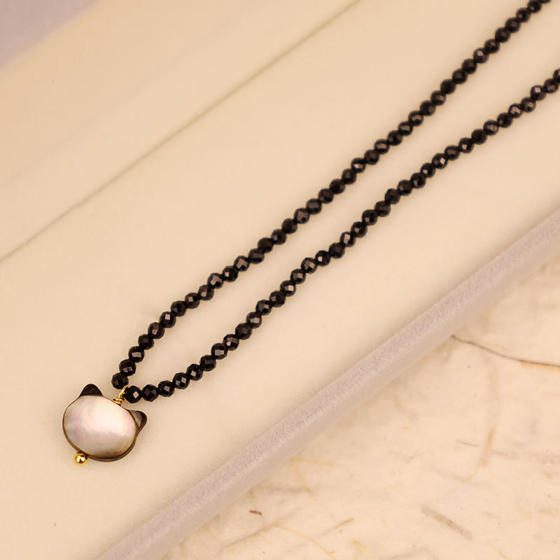 Buddha Stones Black Spinel Cute Cat Motivate Choker Necklace Bracelet Necklaces & Pendants BS 13