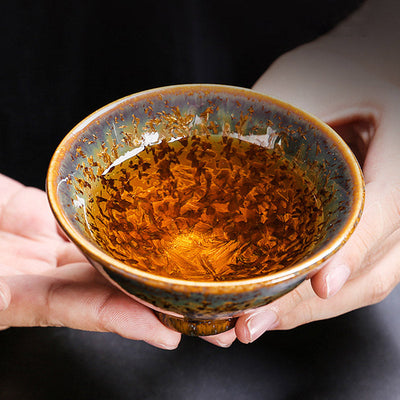 Buddha Stones Colorful Brown Ceramic Teacup Kung Fu Tea Cup Bowl Cup BS 9