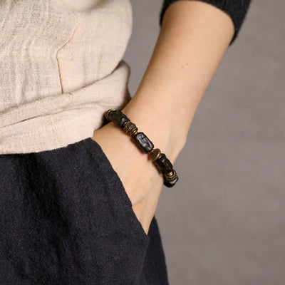 Buddha Stones Tibetan Ebony Wood Copper Calm Peace Bracelet Bracelet BS 1