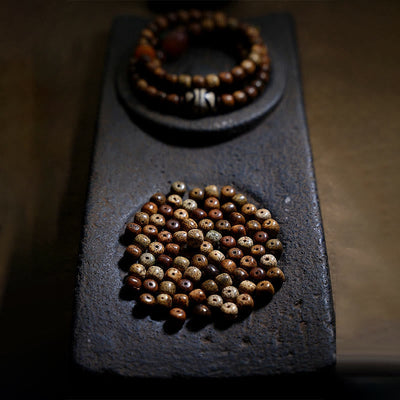 Buddha Stones Tibetan Bodhi Seed Amber Dzi Bead Agate Zakiram Goddess of Wealth Beads Triple Wrap Bracelet Bracelet BS 19