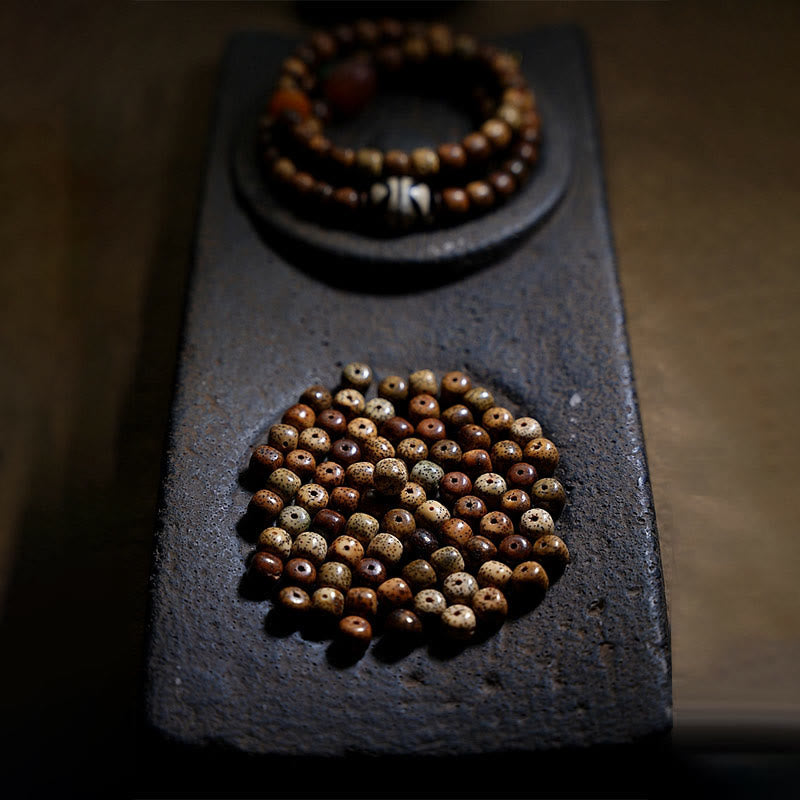 Buddha Stones Tibetan Bodhi Seed Amber Dzi Bead Agate Zakiram Goddess of Wealth Beads Triple Wrap Bracelet Bracelet BS 19