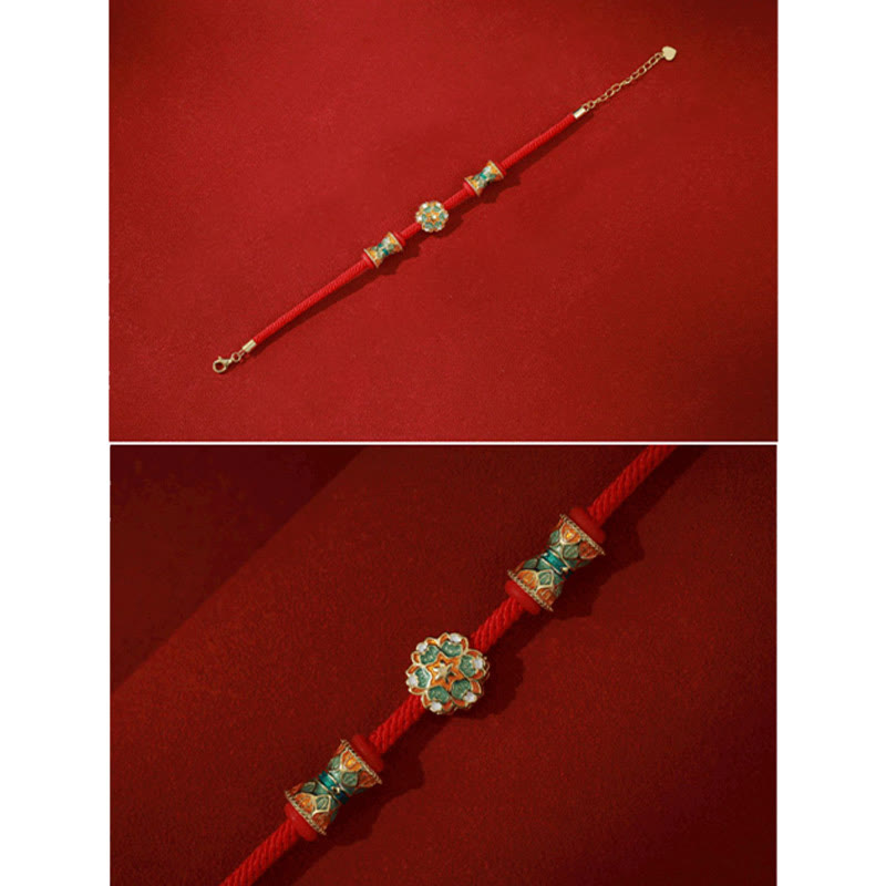 Buddha Stones Dunhuang 925 Sterling Silver Lotus Drum New Beginning Red Rope Bracelet Bracelet BS 7