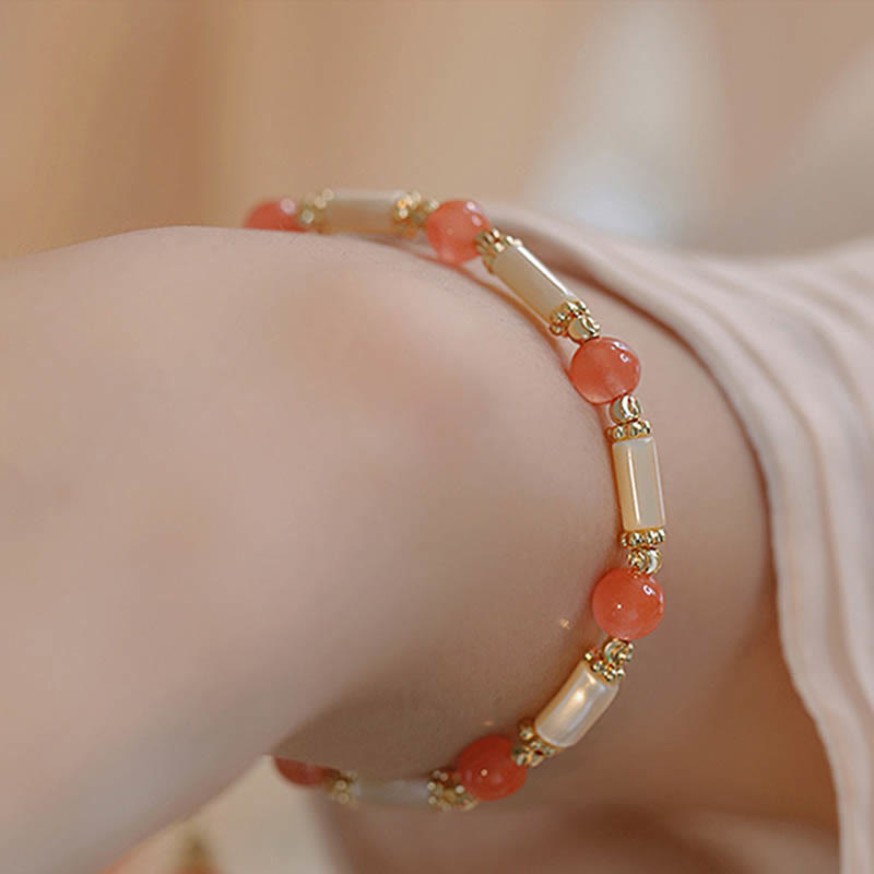Buddha Stones Tridacna Stone Red Agate Hetian Jade Blessing Bracelet Bracelet BS 8