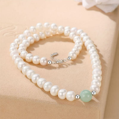Buddha Stones 925 Sterling Silver Natural Pearl Jade Healing Necklace Bracelet Earrings With Gift Box Bracelet Necklaces & Pendants BS 2