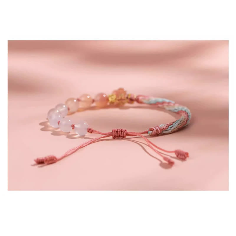 Buddha Stones Natural Gradient Agate Reincarnation Knot Peach Blossom Wealth Luck Handmade String Bracelet Bracelet BS 9