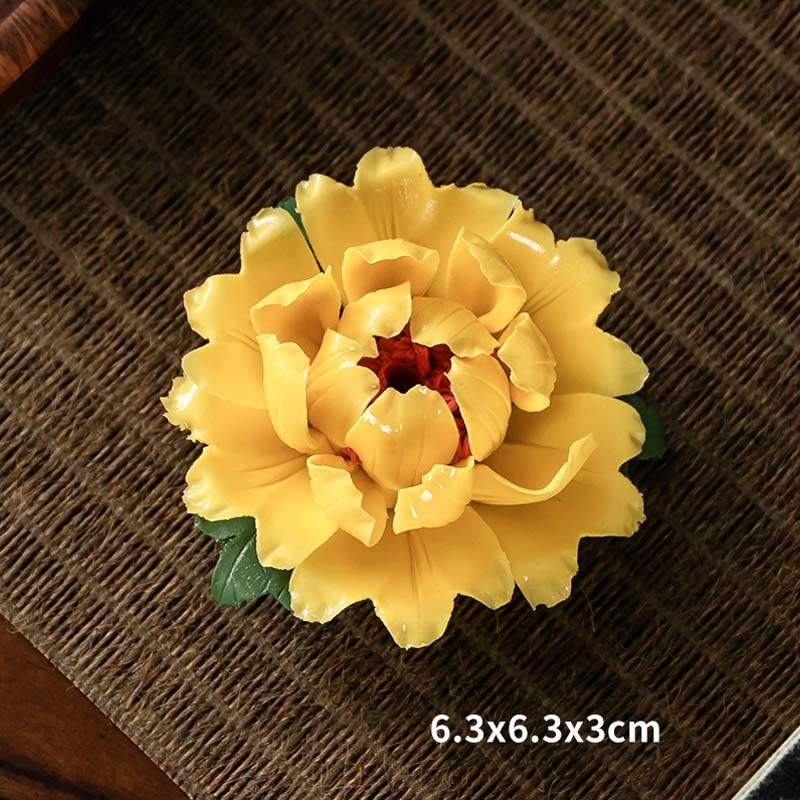 Buddha Stones Tibetan Lotus Blessing Ceramic Stick Incense Burner Decoration Incense Burner BS Yellow