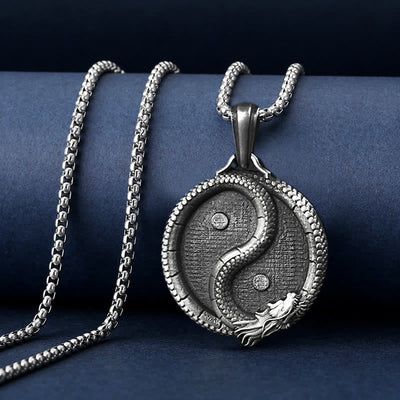 Buddha Stones Pure Tin Yin Yang Dragon Luck Strength Necklace Pendant Necklaces & Pendants BS 3