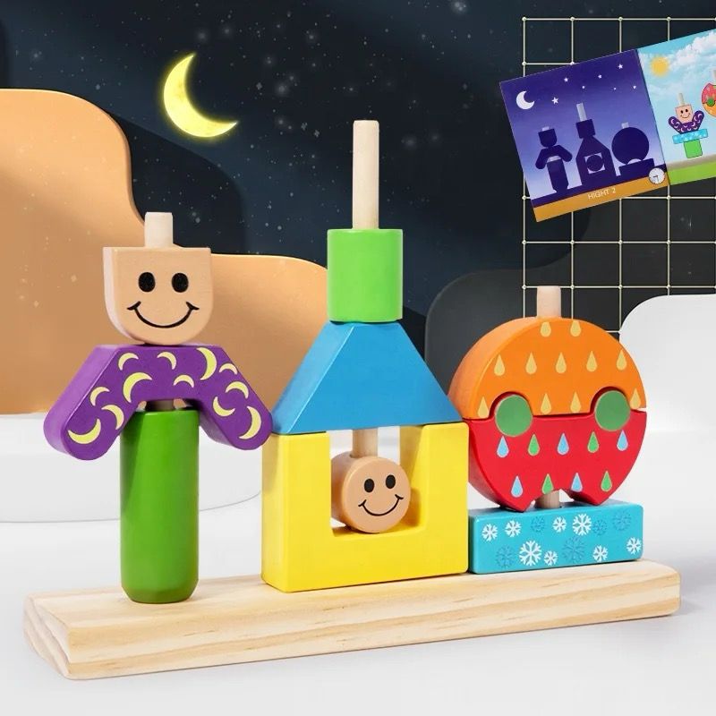 Casse-tête jour et nuit – Défi logique en bois pour les enfants d'âge préscolaire