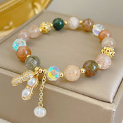 Bracelet à breloque « arachide » en quartz rutilé coloré Pierre de soleil Foviel pour la richesse