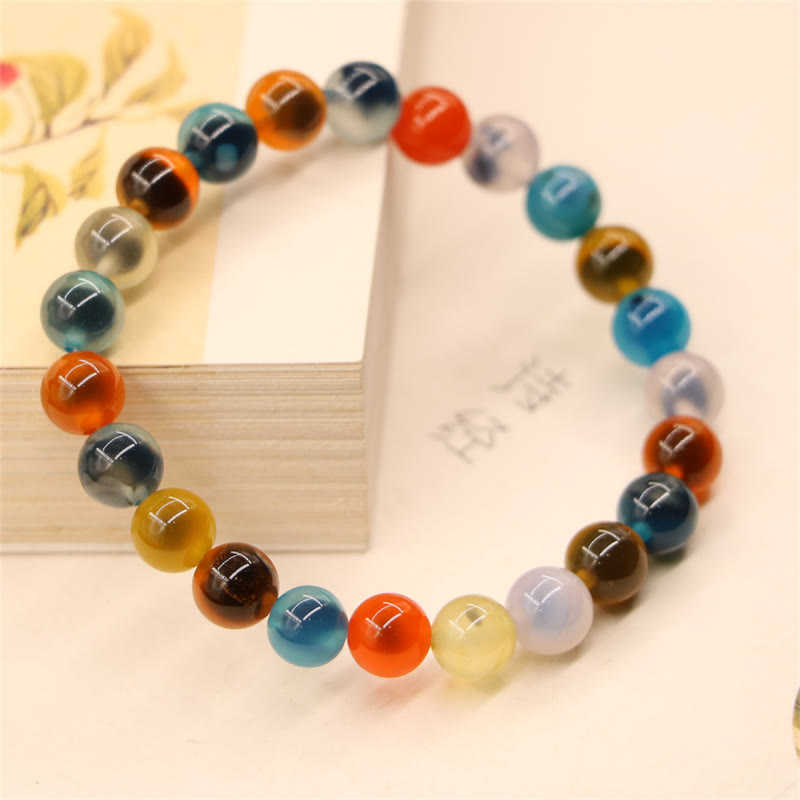 Buddha Stones Colorful Candy Agate Healing Strength Bead Bracelet Bracelet BS 3