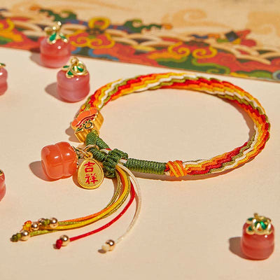 Buddha Stones Persimmon Red Agate Strength Reincarnation Knot Braid String Bracelet Bracelet BS 1