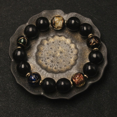 Buddha Stones Western Soapberry Incense Ash Liuli Glass Bead Wealth Bracelet Bracelet BS Western Soapberry&Liuli Glass