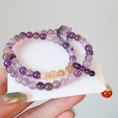 Buddha Stones Natural Amethyst Citrine Positive Transformation Double Wrap Bracelet Bracelet BS 1