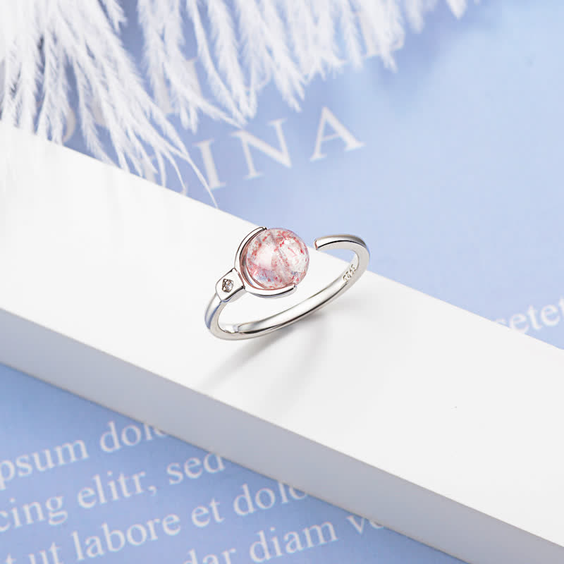 Buddha Stones Pink Crystal Soothing Rotation Ring Ring BS 7