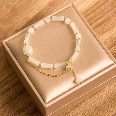 Buddha Stones Tianshan White Jade Bamboo Pattern Luck Blessing Bracelet 9