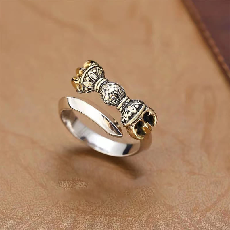 Buddha Stones Tibetan Dorje Vajra Engraved Design Copper Luck Wealth Adjustable Ring Ring BS Dorje/Vajra(Enlightenment♥Spiritual Power)