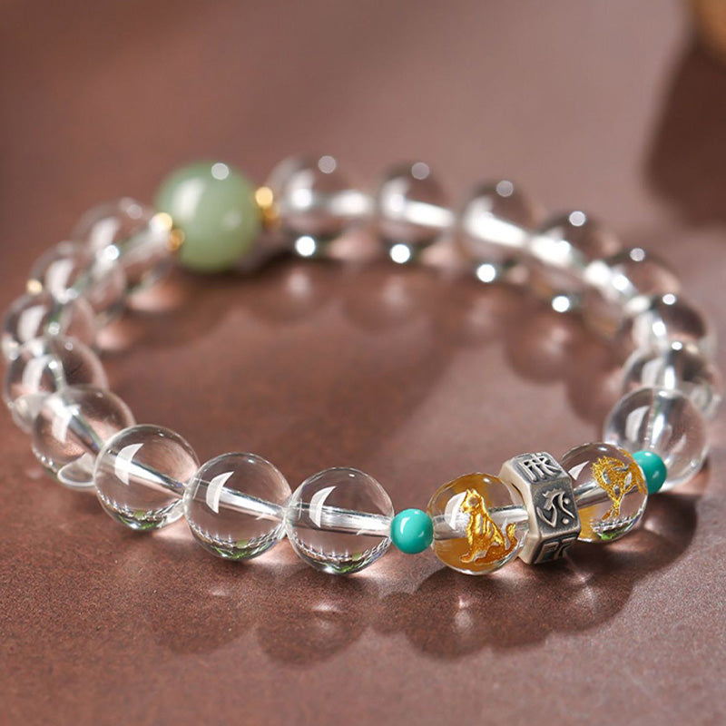 Buddha Stones 925 Sterling Silver Chinese Zodiac Natal Buddha Auspicious Groups White Crystal Hetian Jade Healing Bracelet Bracelet BS Pig Auspicious Groups: Pig/Rabbit/Goat 12mm(Wrist Circumference 14-16cm)