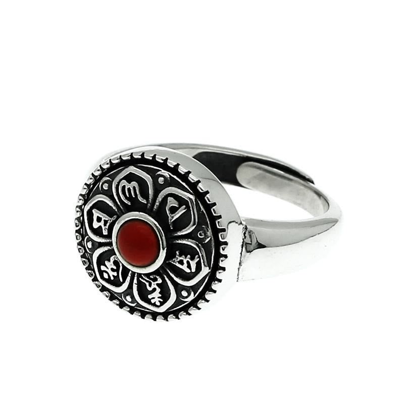 Buddha Stones Tibetan Om Mani Padme Hum Peace Rotatable Ring Ring BS 8