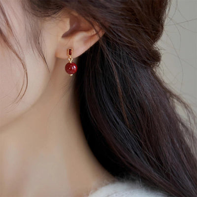 Buddha Stones 925 Sterling Silver Posts 14K Gold Filled Cinnabar Bead Zircon Calm Earrings Earrings BS 7