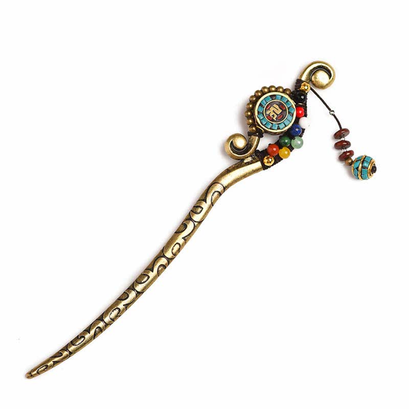 Buddha Stones Tibetan Turquoise Agate Protection Hairpin Decorations Hairpin BS 7