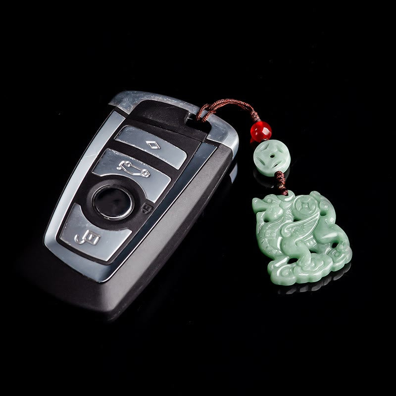 Buddha Stones Natural Jade Kirin Prosperity Phone Hanging Decoration Hanging Decoration BS 3