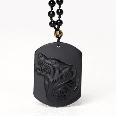 Collier pendentif loup en obsidienne noire Foviel pour la purification