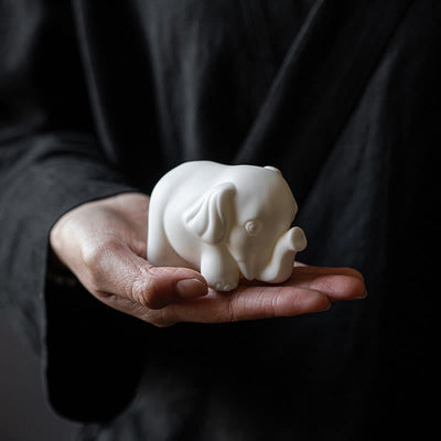 Buddha Stones Small Elephant Statue White Porcelain Ceramic Strength Home Desk Decoration Decorations BS 3