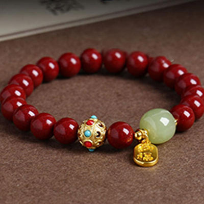 Buddha Stones Cinnabar Green Aventurine Fortune Protection Charm Bracelet Bracelet BS 1
