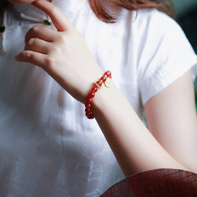 Buddha Stones Natural Red Agate Blessing Letter Confidence Bracelet Bracelet BS 8