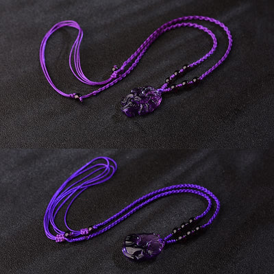 Buddha Stones Natural Amethyst White Crystal Citrine Nine Tailed Fox Luck Necklace Pendant Necklaces & Pendants BS 9