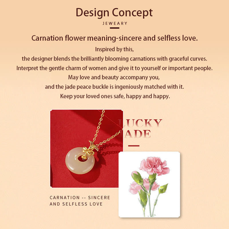 Buddha Stones 925 Sterling Silver Natural Hetian Jade Carnation Flower Prosperity Necklace Pendant Necklaces & Pendants BS 8