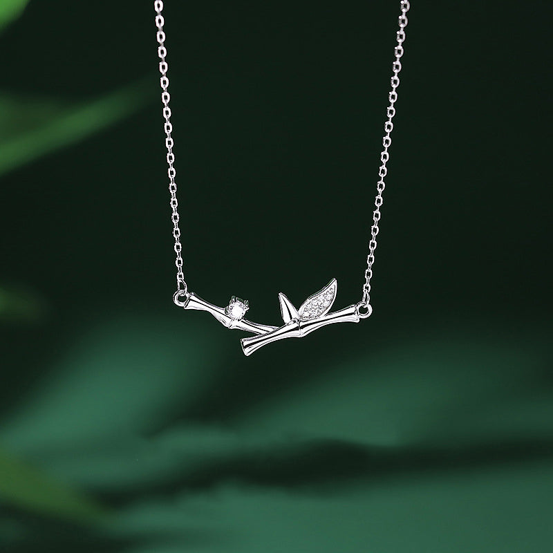 Buddha Stones Bamboo Leaf Design Copper Zircon Wealth Necklace Pendant Necklaces & Pendants BS Bamboo Leaf