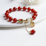 Foviel Natural Red Agate Hetian Jade Fu Character Confidence Charm Bracelet