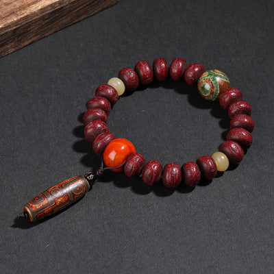 Buddha Stones Tibet Bodhi Seed Dzi Bead Dancing Lion Luck Bracelet Wrist Mala Bracelet BS 1