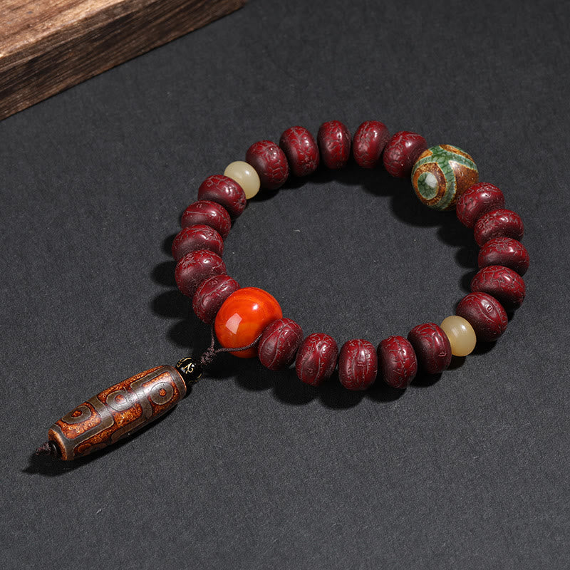 Buddha Stones Tibet Bodhi Seed Dzi Bead Dancing Lion Luck Bracelet Wrist Mala Bracelet BS 1