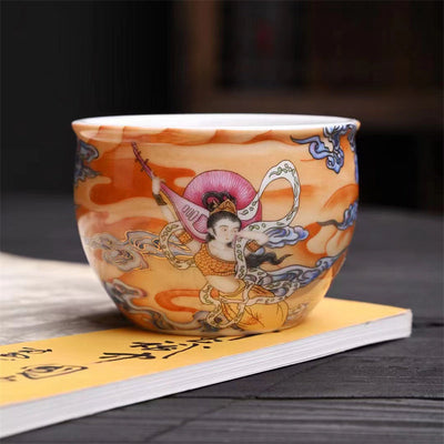 Buddha Stones Dunhuang Color Flying Apsaras Teacup Kung Fu Tea Cup Cup BS Dunhuang Flying Apsaras 7.7cm*5.5cm*150ml