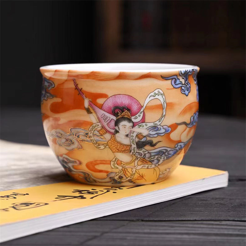 Buddha Stones Dunhuang Color Flying Apsaras Teacup Kung Fu Tea Cup Cup BS Dunhuang Flying Apsaras 7.7cm*5.5cm*150ml