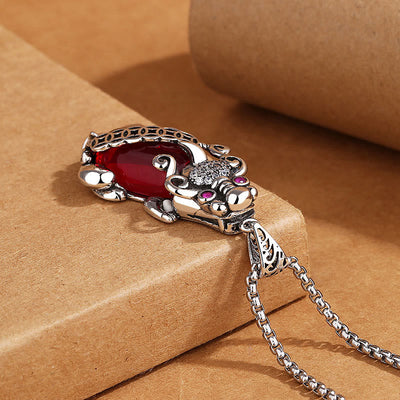 Buddha Stones PiXiu Garnet Copper Coin Wealth Luck Necklace Pendant Necklaces & Pendants BS 2