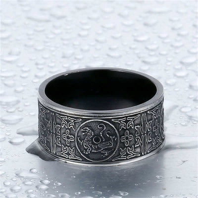 Buddha Stones Four Guardian Beast Dragon White Tiger Suzaku Basalt Carved Success Luck Ring Ring BS 2