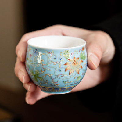 Buddha Stones Lotus Flower Pod Pattern Ceramic Teacup Kung Fu Tea Cup 80ml Cup BS 8